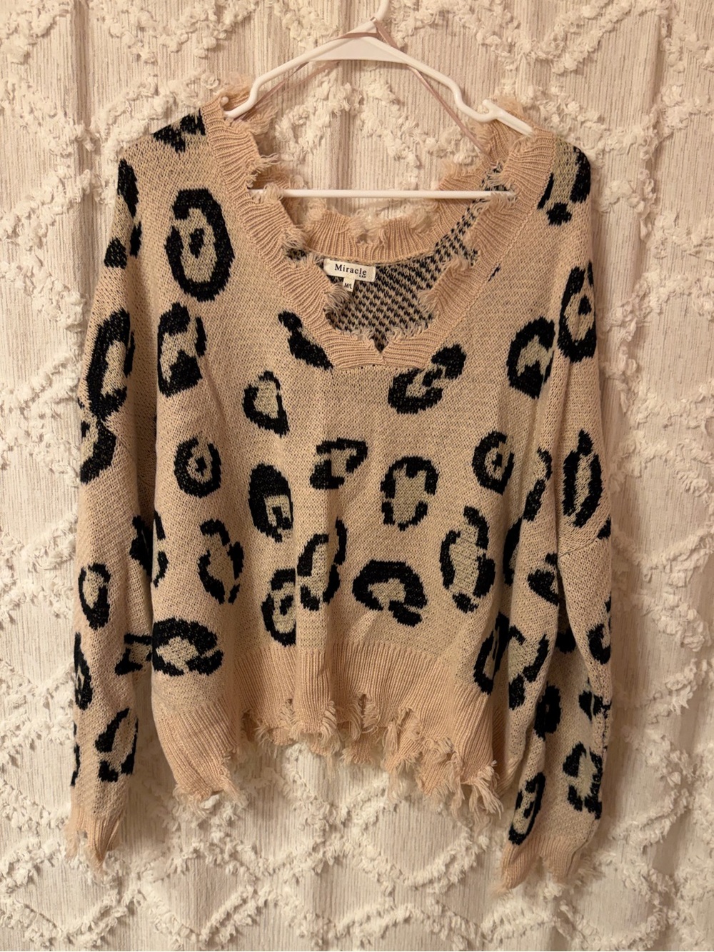 Miracle Tan and Black Leopard-Print V-Neck Sweater